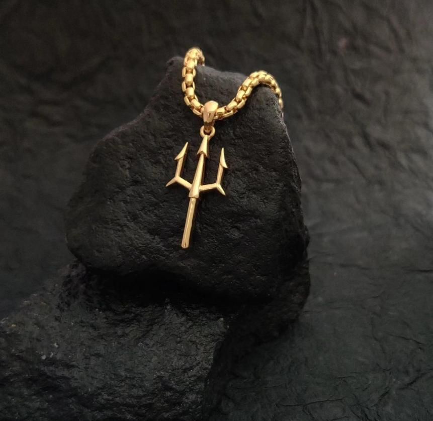 Gold Plated Trishul Chain Pendant