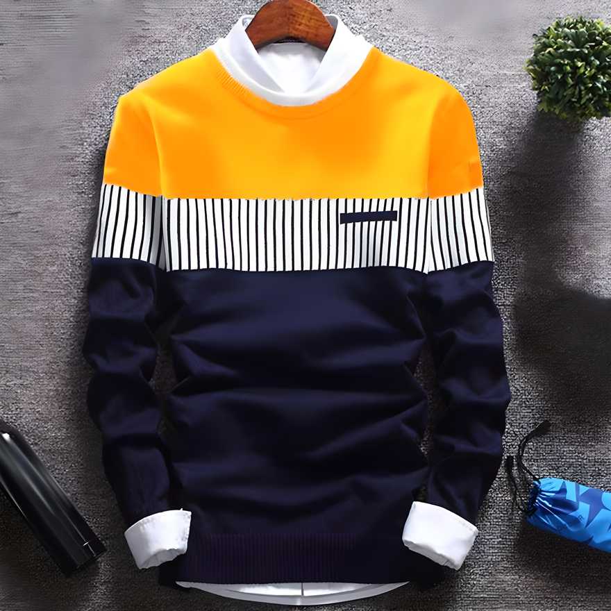 Cotton Stripes Full Sleeves Mens T-Shirt